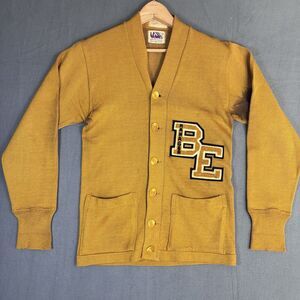 Vintage 50s Venus Knitting Mills Varsity Cardigan Sweater Sz 36 Waco Texas Gold